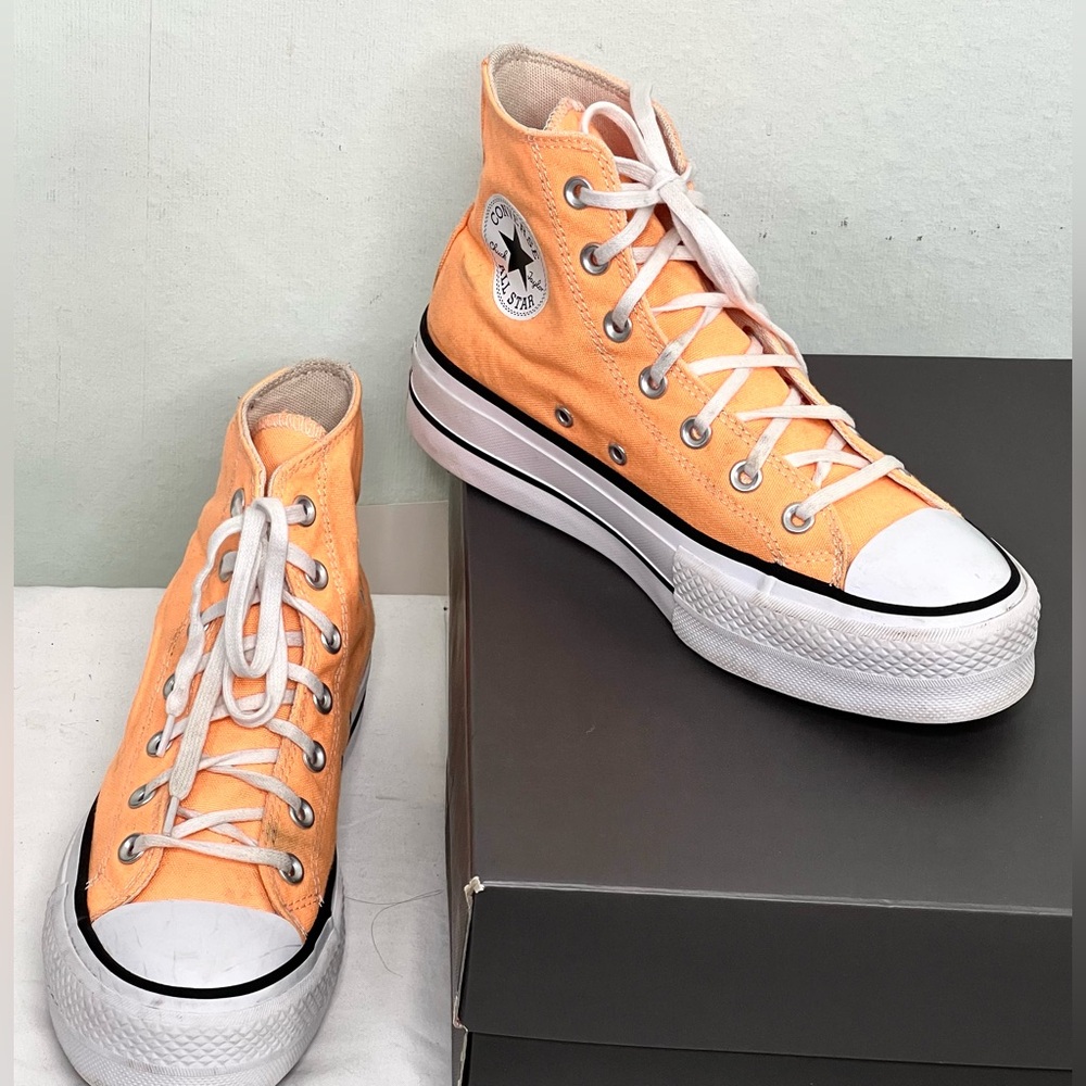 Converse Cream Color Orange High-Top Canvas Sneakers Sz. 7.5 - Picture 6 of 7